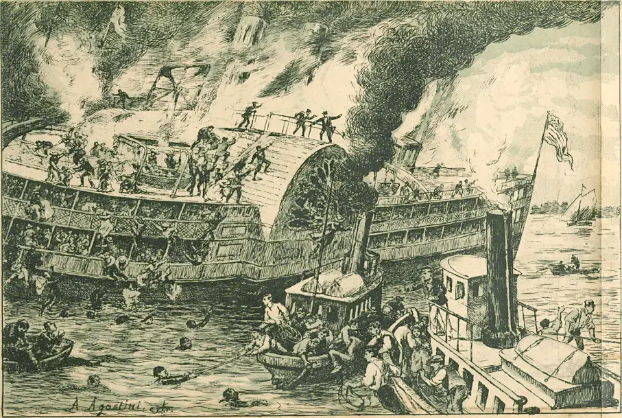Dibujo del incendio del vapor General Slocum