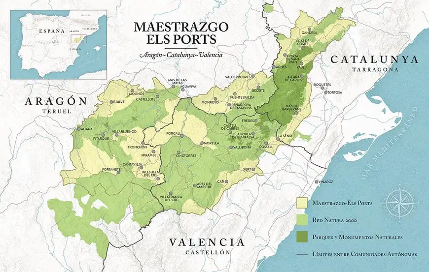 Mapa de la zona Maestrazgo Els Ports