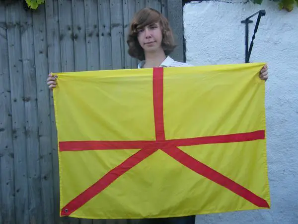 Jonathan I emperador de Austenasi, muestr la bandera de su reino