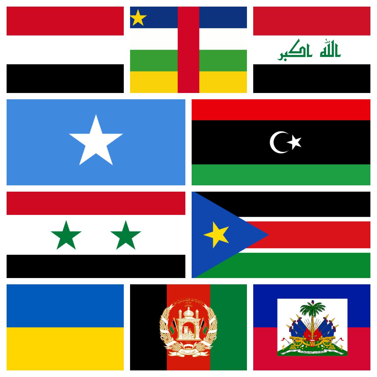 Banderas de los países más peligrosos del mundo en 2023