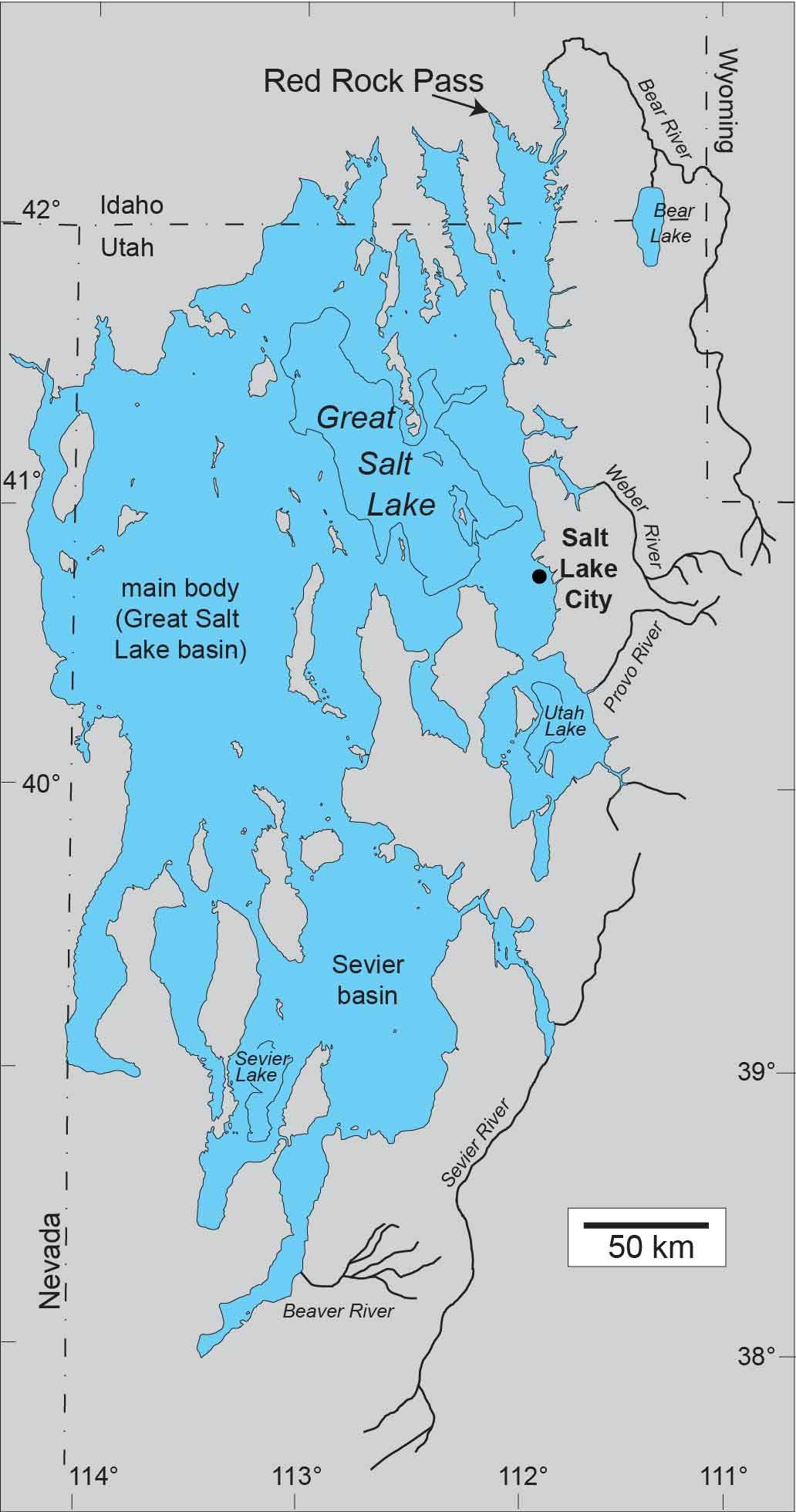 Mapa del prehistórico lago Bonneville, hoy desaparecido