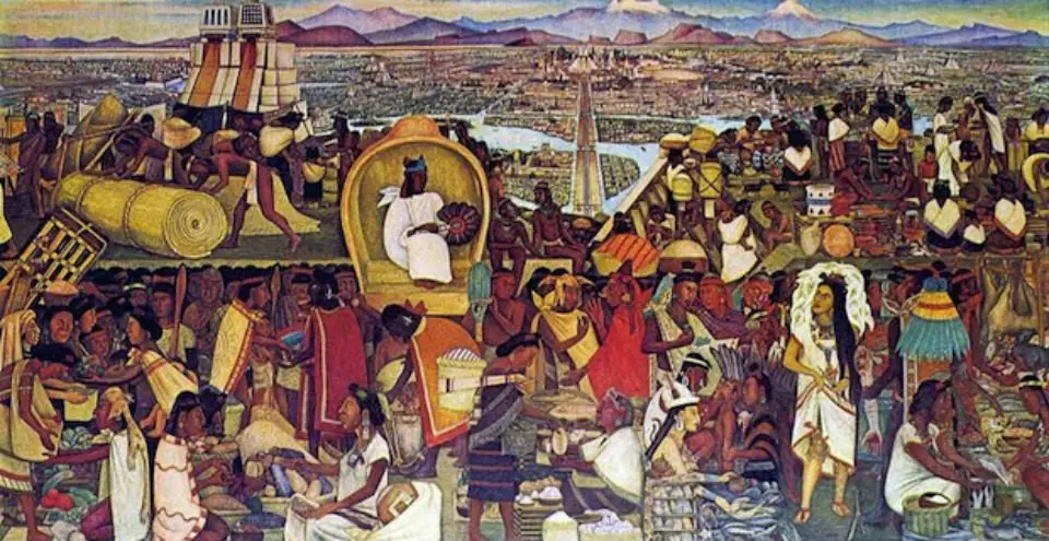 Pintura representando el histórico mercado de Tlatelolco